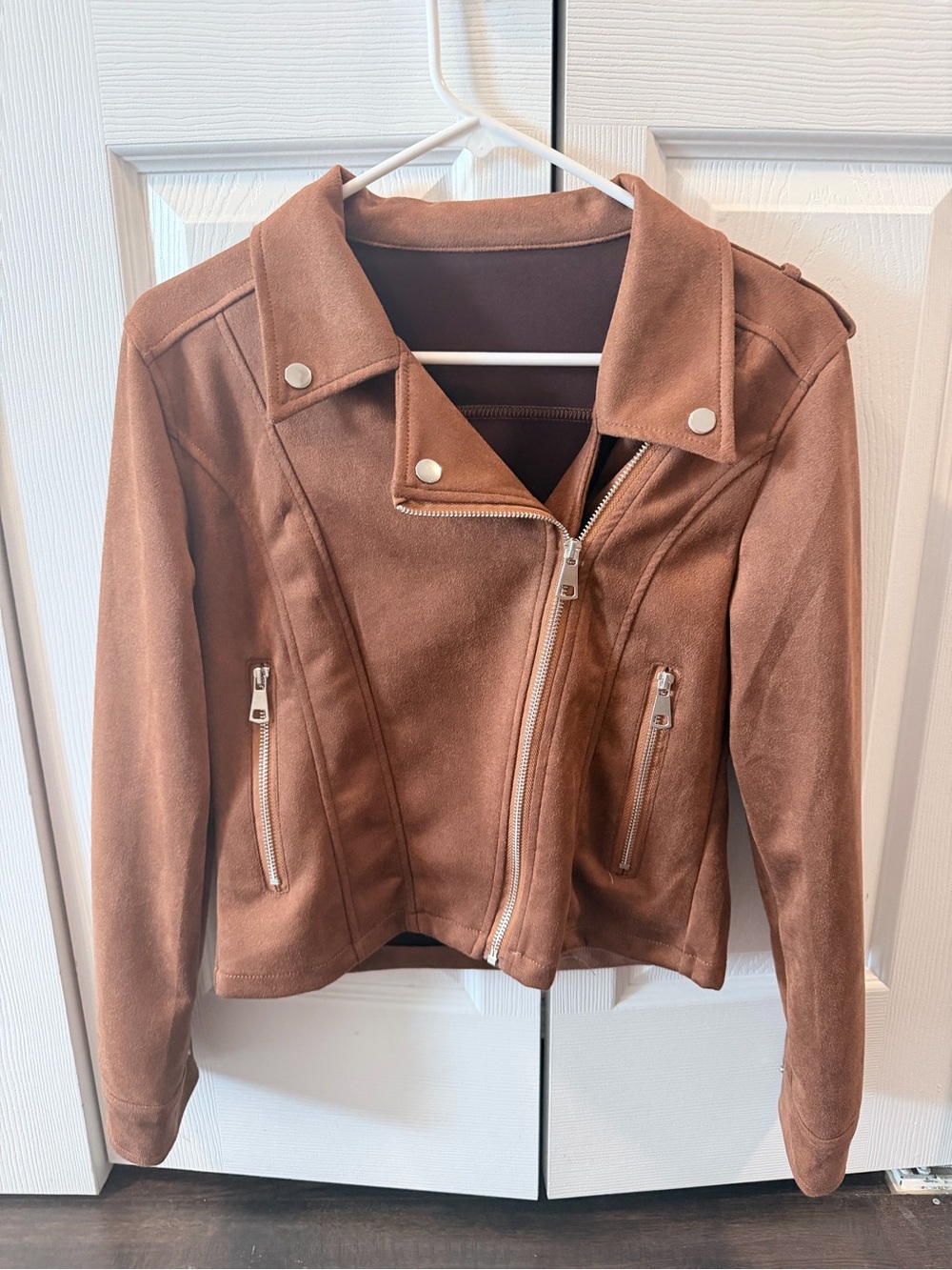 Super cute Faux Suede Moto Jacket in Chestnut Brown - Unbranded